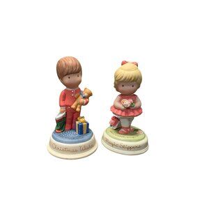 2 Joan Walsh Anglund Ceramic Figures Vintage '87 Christmas Wishes Magic Slipper